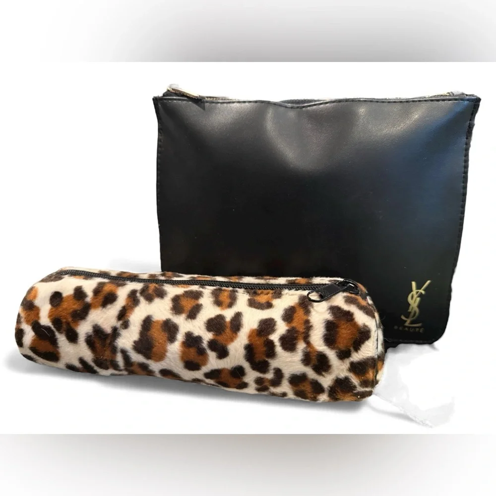 Yves Saint Laurent Black Beauty Pouch w/ YSL Leopard Case 8”x6.5”x2” 8”x2”x2.5” - Picture 1 of 16